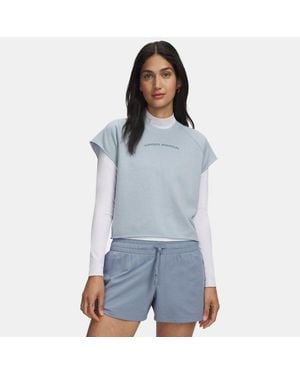 Under Armour Icon Wordmark Cut Off Kurzarm-Oberteil Für Damen Blau Fog Metallisch Silber