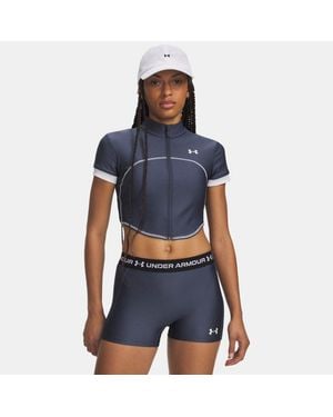 Under Armour Heatgear Kurzarm-Oberteil Mit Durchgehendem Zip Für Damen Downpour Weiß - Blau