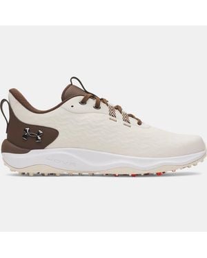 Under Armour Drive Pro Clone Spikeless Golf Shoes Stone Gridiron Metallic Gun Metal - White