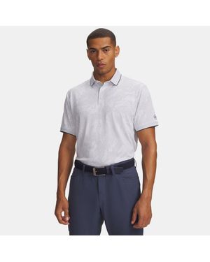 Under Armour Polo Armourdry Jacqrd Para Hombre Halo Gris Castlerock - Blanco