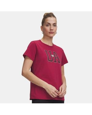 Under Armour Icon Fleece Graphic Damesshirt Met Korte Mouwen Claret Vintage - Rood