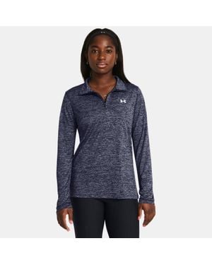 Under Armour Damesshirt Tech Twist Met Korte Rits Midnight Marineblauw Wit - Groen