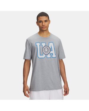 Under Armour University Crest Logo Short Sleeve Steel Light Heather Atlantis - Blue