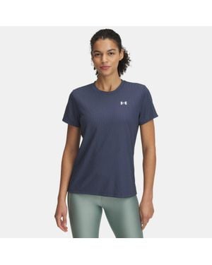 Under Armour Damestop Tech Rib Met Korte Mouwen Downpour Grijs Wit - Blauw
