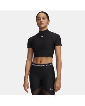 Under Armour Heatgear Crop-Kurzarm-Oberteil Mit Stehkragen Für Damen Ultimate Weiß - Schwarz