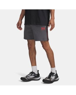 Under Armour Pantalón Corto De 20 Cm (7,75" Icon Fleece Taping Para Hombre Castlerock Racer Rojo - Negro