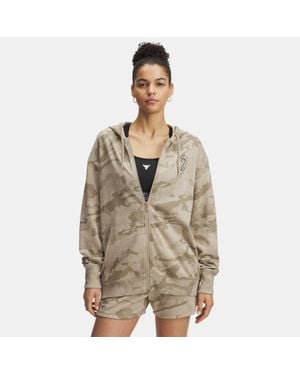 Under Armour Project Rock Terry Damesitem Met Rits City Khaki Zwart - Bruin