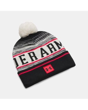 Under Armour Gorro Con Pompón Halftime Para Hombre Piedra Racer Rojo Negro
