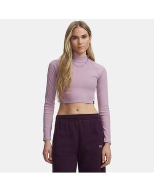 Under Armour Rival Rib Langarm-Oberteil Mit Stehkragen Für Damen Mauve Weiß - Lila