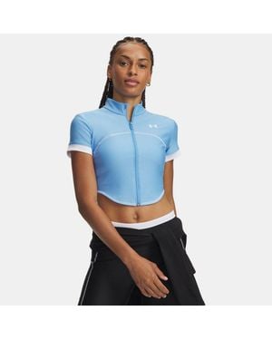 Under Armour Heatgear Kurzarm-Oberteil Mit Durchgehendem Zip Für Damen Horizon Weiß - Blau