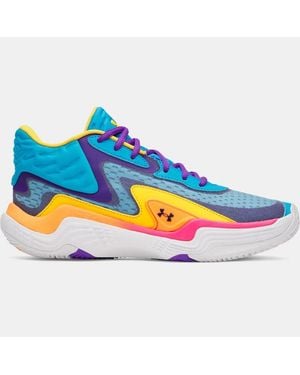 Under Armour Chaussure De Basketball Mi-Montante Spawn 7 Unisexe Capri Campus Or Dark Marine - Bleu