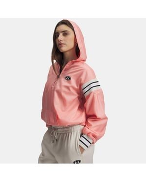 Under Armour Icon Woven Track Damesshirt Met Korte Rits Posh Roze Wit