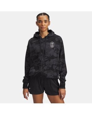 Under Armour Project Rock Terry Damesitem Met Rits Zwart Wit Clay