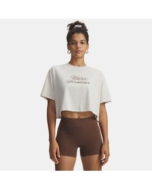 Under Armour Script Heart Crop Short Sleeve Summit Gridiron Braun - Grau