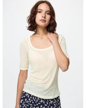 Uniqlo Heattech Pointelle T-Shirt (Kasjmiermix) - Wit