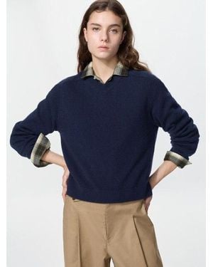 Uniqlo Trui Van Kasjmier-Wolmix (V-Hals) - Blauw