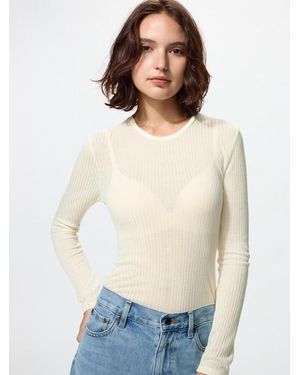 Uniqlo Heattech Kasjmiermix Pointelle Longsleeve (Ronde Hals) - Wit