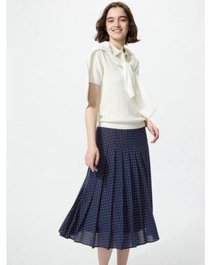 Uniqlo Chiffon Midi-Rok (Geplooid, Print) - Blauw