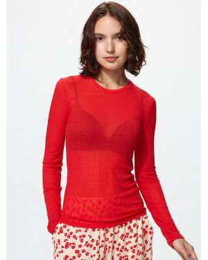 Uniqlo Heattech Kasjmiermix Pointelle Longsleeve (Ronde Hals) - Rood