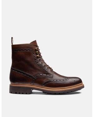 Grenson Fred Brogue Boot (Rubber Sole) - Brown