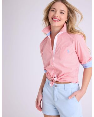 U.S. POLO ASSN. Striped Poplin Long Sleeve Shirt - Pink