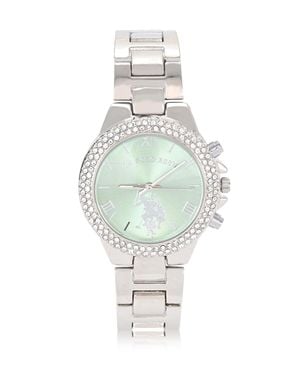 U.S. POLO ASSN. Ladies Embellished Link Watch With Mint Face - White