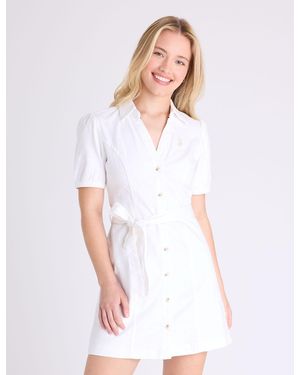 U.S. POLO ASSN. Puff Sleeve Belted Denim Dress - White