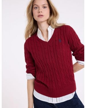 U.S. POLO ASSN. Cable V-Neck Sweater - Blue