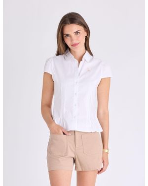 U.S. POLO ASSN. Cap Sleeve Fitted Poplin Blouse - White