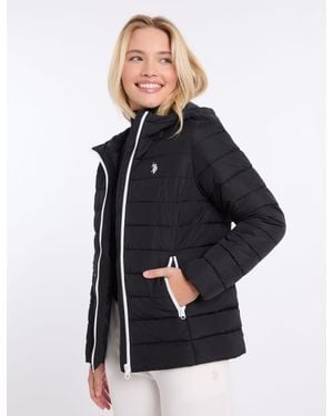 U.S. POLO ASSN. Packable Hooded Channel Puffer Jacket - Blue