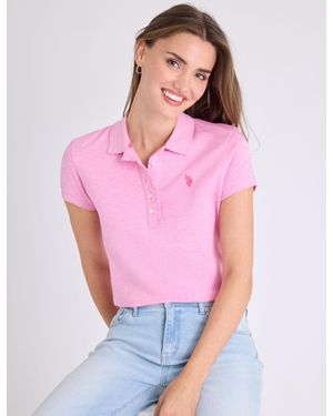 U.S. POLO ASSN. Ruffle Trim Slub Jersey Polo Shirt - Pink