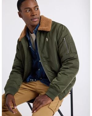 U.S. POLO ASSN. Faux Shearling Collar Bomber Jacket - Green