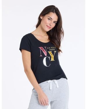U.S. POLO ASSN. Nyc Sequins Semi Scoop Jersey T-Shirt - Blue