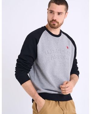 U.S. POLO ASSN. Raglan Sleeve Embossed Fleece Pullover - Gray