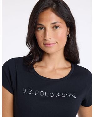 U.S. POLO ASSN. Rhinestone Wordmark Semi Scoop T-Shirt - Blue