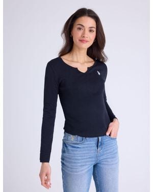 U.S. POLO ASSN. Notch Neck Long Sleeve T-Shirt - Blue