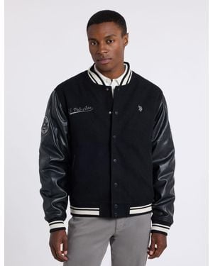 U.S. POLO ASSN. Rib Collar Varsity Jacket - Black