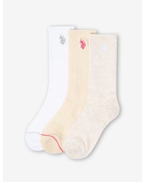 U.S. POLO ASSN. Ladies 3Pk Assorted Crew Socks - White