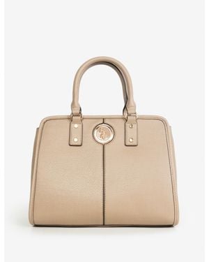 U.S. POLO ASSN. Solid Enamel Satchel Bag With Crossbody Strap - Natural