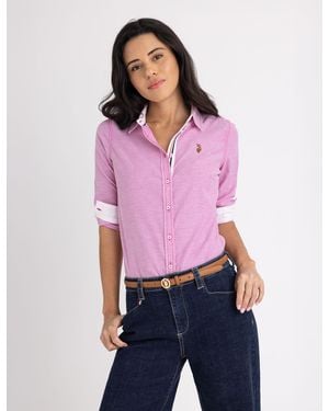 U.S. POLO ASSN. Long Sleeve Solid Stretch Oxford Shirt - Purple
