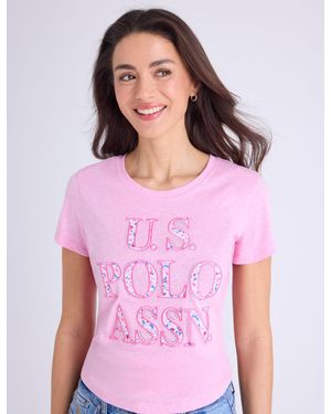 U.S. POLO ASSN. Stacked Floral Print Stone Scoop T-Shirt - Purple
