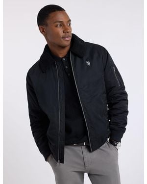U.S. POLO ASSN. Faux Shearling Collar Bomber Jacket - Black