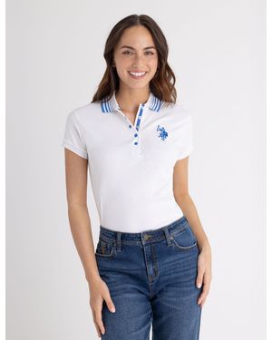 U.S. POLO ASSN. Stripe Collar Pique Polo Shirt - White