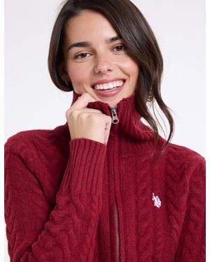U.S. POLO ASSN. Full Zip Novelty Cable Cardigan - Red
