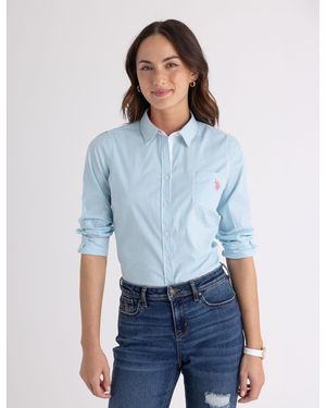 U.S. POLO ASSN. Striped Poplin Long Sleeve Shirt - Blue