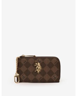 U.S. POLO ASSN. Zip Coin Wallet With Key Ring - Brown