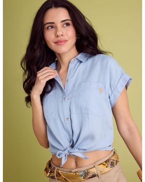 U.S. POLO ASSN. Tie Front Lurex Stripe Dolman Shirt - Blue
