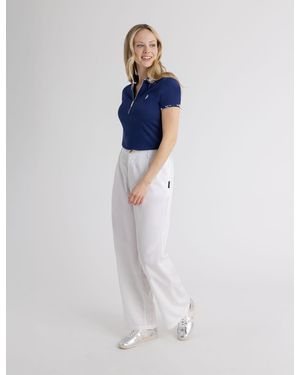 U.S. POLO ASSN. Floral Collar Zip Polo Shirt - Blue