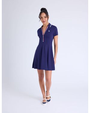 U.S. POLO ASSN. Signature Stripe Trim Swing Polo Dress - Blue