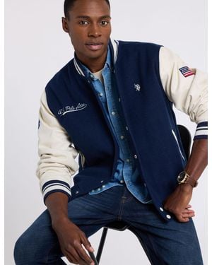 U.S. POLO ASSN. Rib Collar Varsity Jacket - Blue